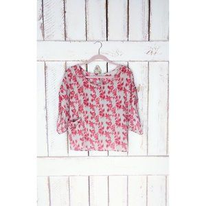 Sheer cropped pullover top pink and tan